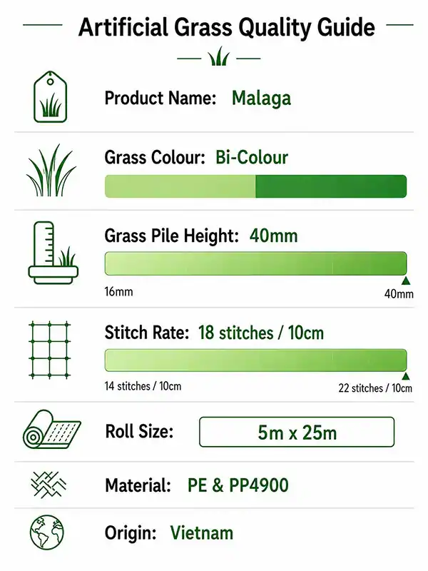 Malaga 40mm artificial Grass Quality